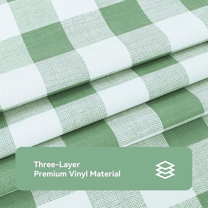 Romanstile Rectangle Plastic Tablecloth, 100% Waterproof Oil-Proof Checkered PVC Table Cloth, Heavy Duty Vinyl Table Cover for Dining, Camping, Picnic, Outdoor - 54 x 78 Inch, Sage Green