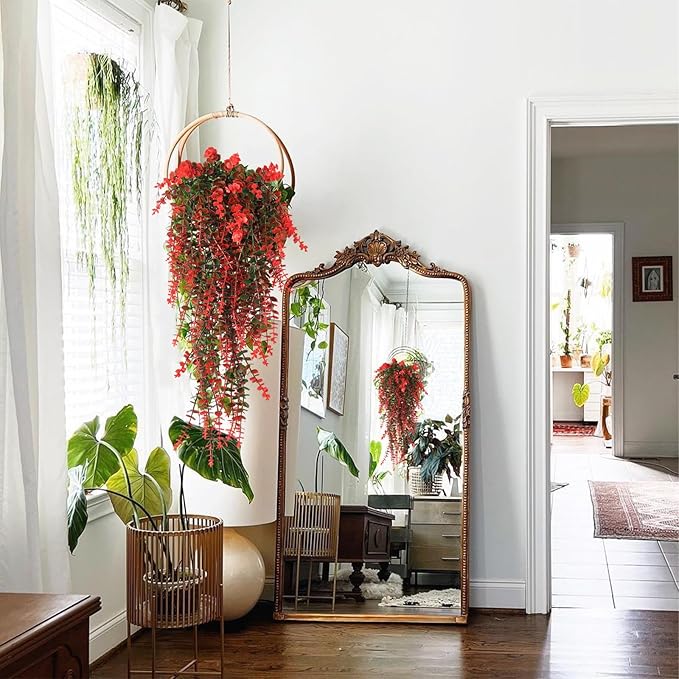 RECUTMS Artificial Monkey Hanging Plant Fake Artificial Eucalyptus Leaf Plants Faux UV Resistant Artificial Plants for Indoor Wall Room Decoration Home Backgarden Yard Porch Outdoor Decor(Orange)