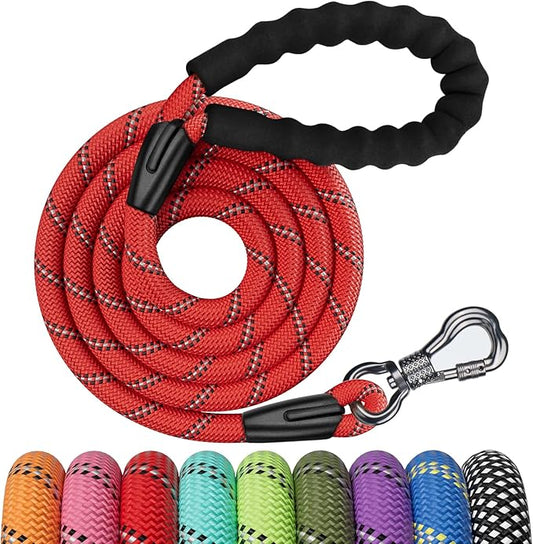 NTR 8FT Heavy Duty Dog Leash Green Rope Dog Leash with Swivel Lockable Hook and Comfortable Padded Handle Cat Puppy Leash Lead Small Medium Large Dogs Training Playing Camping,or Backyard 8ft*1/2Inch
