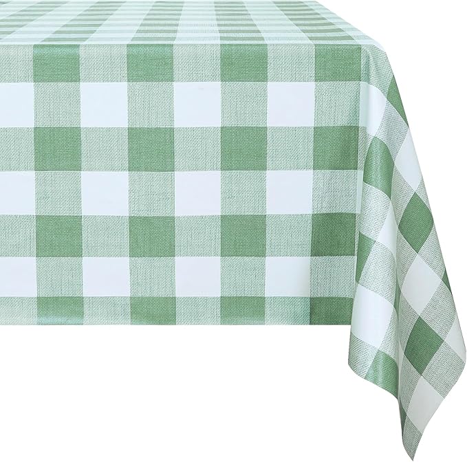 Romanstile Rectangle Plastic Tablecloth, 100% Waterproof Oil-Proof Checkered PVC Table Cloth, Heavy Duty Vinyl Table Cover for Dining, Camping, Picnic, Outdoor - 54 x 78 Inch, Sage Green