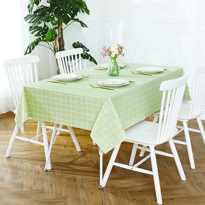 Romanstile Rectangle Plastic Tablecloth, 100% Waterproof Oil-Proof Checkered PVC Table Cloths, Heavy Duty Vinyl Table Covers for Dining, Camping, Picnic, Outdoor - 54 x 108 Inch, Green