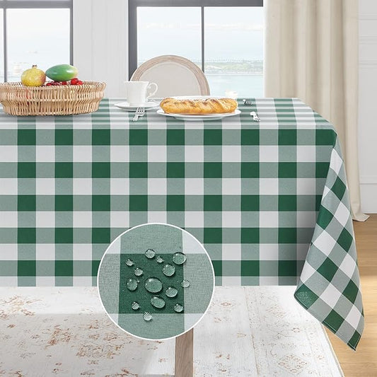Softalker Gingham Checkered Rectangle Tablecloth - Waterproof Buffalo Plaid Table Cloth Stain Resistant Washable Table Cover for Picnic/Camping/Outdoor - Hunter Green, 60 x 102 Inch