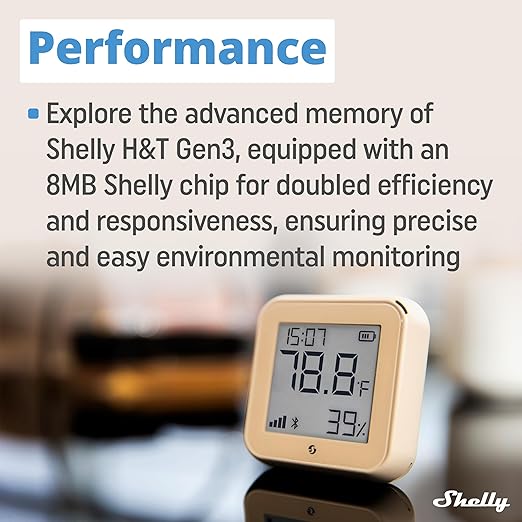 Shelly H&T Gen3 Mocha | Wi-Fi and Bluetooth Smart Temperature & Humidity Sensor with Remote App Control & Monitoring | Smart Scenes | Notification Alerts | LCD Display | Free Data Storage Export