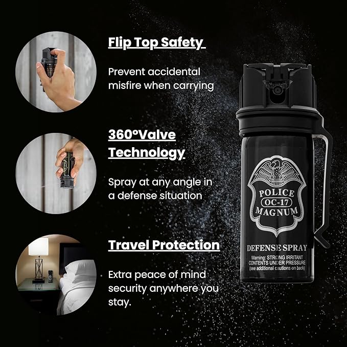 POLICE MAGNUM Pepper Spray Self Defense- Max Strength- 16ft Range- Portable Law Enforcement Unit - Made in The USA - 1 Pack 2oz Flip Top