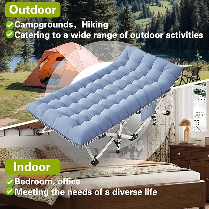 XXL Camping Cot Oversize Cots for Adults Extra Large Cots for Sleeping with Mattress Heavy Duty Camping Bed with Carry Bag Folding Cot for Hiking Camping Indoor Office Nap Vacation Easy to Set up