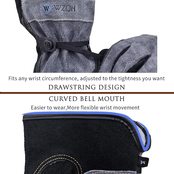 Leather Work Gloves for Men or Women. X-Small Glove for Gardening, Tig/Mig Welding, Construction, Chainsaw, Farm, Ranch, etc. Cowhide, Cotton Lined, Utility, Firm Grip, Durable. Grey-Black XS