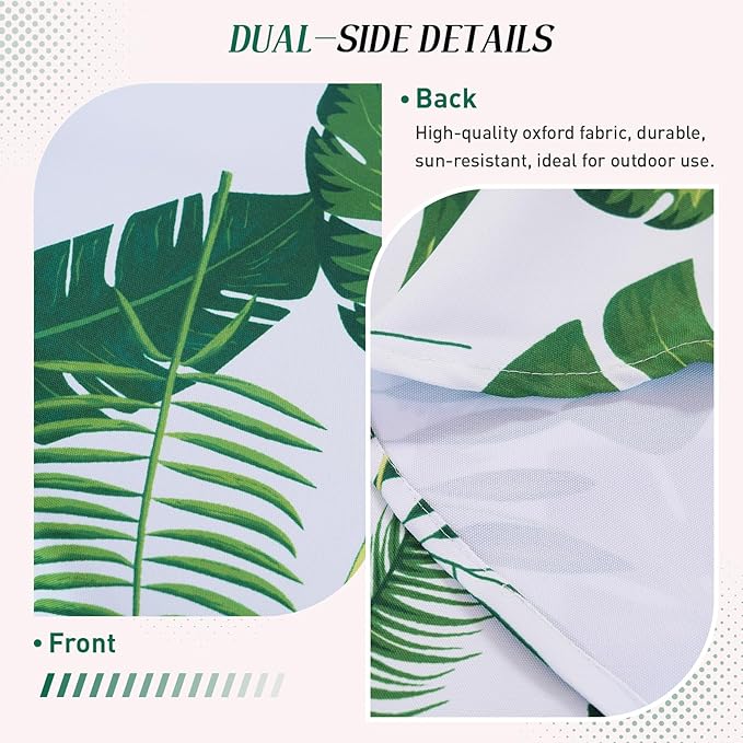 Poise3EHome 60 inches Outdoor/Indoor Waterproof Tropical Round Tablecloth with Umbrella Hole Zipper Green for Camping Picnic Party Patio Table Spring, Palm Leaf