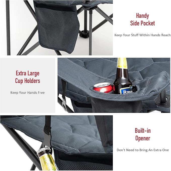 SUNNYFEEL Oversized Folding Camping Chair 500 LBS Heavy Duty Lawn Chairs with Portable Folding with Armrest, Cup Holder, Pocket ＆Bag for Outdoor Camping/Beach/Travel/Picnic/Fishing