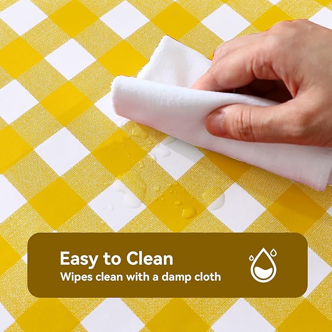 Romanstile Rectangle Vinyl PVC Tablecloth, 100% Waterproof Buffalo Plaid Plastic Table Cloth, Oil Proof Heavy Duty Wipeable Table Covers for Dining/Camping/Picnic/Outdoor - 54 x 78, Yellow and White