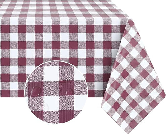 Romanstile Rectangle Vinyl PVC Tablecloth, 100% Waterproof Buffalo Plaid Plastic Table Cloth, Oil Proof Heavy Duty Wipeable Table Covers for Dining/Camping/Picnic/Outdoor - 60 x 102, Burgundy
