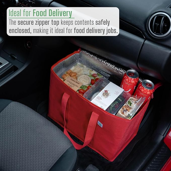 VENO 2 Pack Cooler Bag and Insulated Grocery Bags for Food Delivery, Collapsible Cooler, Reusable Shopping Bags for Groceries with Zipper, Foldable, Heavy-Duty, Stands Upright (Red, 2 Pack)