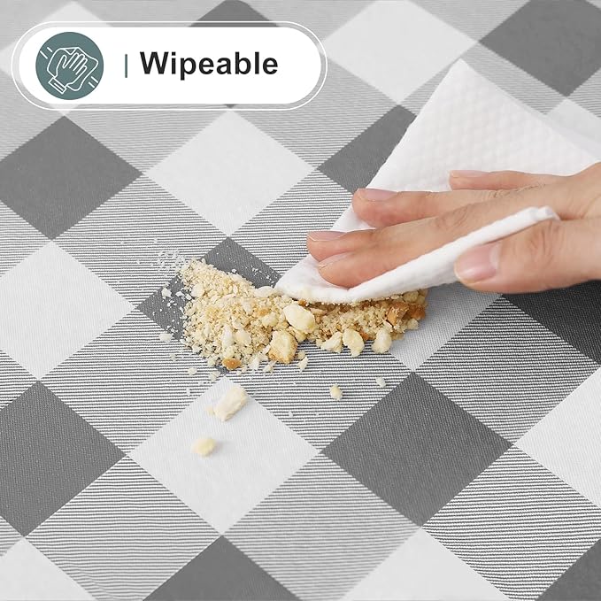 misaya Rectangle Waterproof Vinyl Table Cloth, Buffalo Flannel Backed Tablecloth, Wipeable Plastic Table Cover for Dinner, Kitchen, Outdoor (60" x 102", Grey and White)