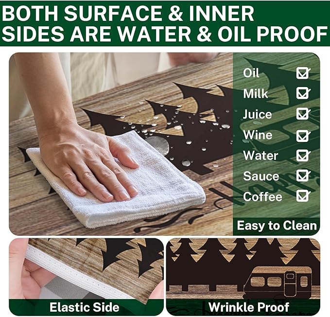 Picnic Table Cover with Bench Covers Elastic Edges, Wooden Camper Fitted Table Cover, Outdoor Patio Camping Essentials 96 Inch 3PCS, Waterproof Camping Fitted Tablecloth with Drawstring Bag