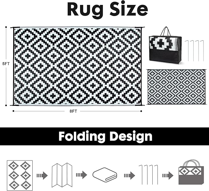 Plastic Straw Rug, Waterproof Outdoor Rug, Reversible Plastic Camping RV Rug, Large Floor Mat and Area Rug for Camping, Patio, Backyard, Deck, Picnic, Beach (S, 5 * 8)