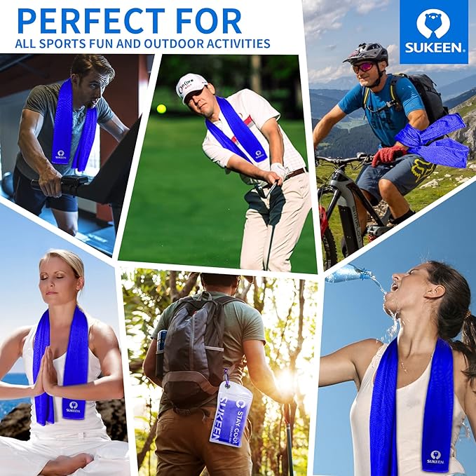 Sukeen Cooling Towel for Neck and Face (40"x12"),Ice Towel,Soft Breathable Chilly Towel,Microfiber Towel for Yoga,Sport,Running,Gym,Workout,Camping,Fitness,Workout & More Activities
