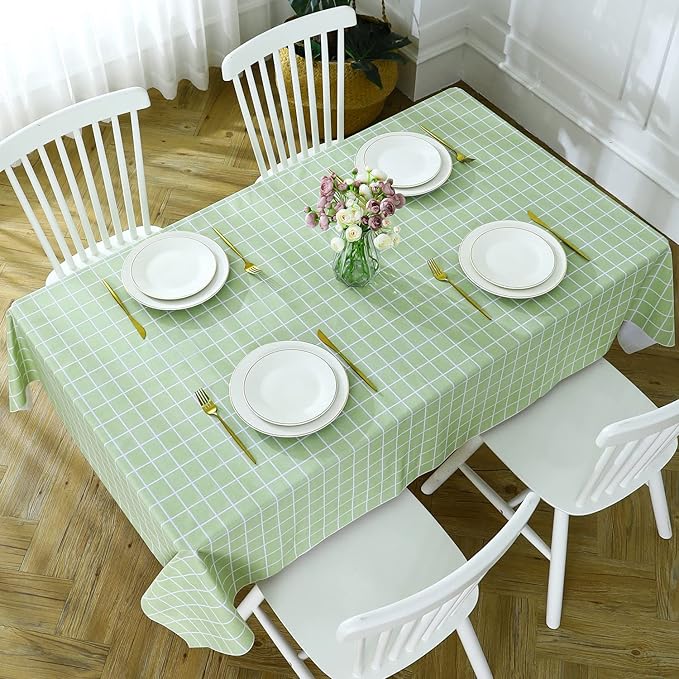 Romanstile Rectangle Plastic Tablecloth, 100% Waterproof Oil-Proof Checkered PVC Table Cloths, Heavy Duty Vinyl Table Covers for Dining, Camping, Picnic, Outdoor - 54 x 120 Inch, Green
