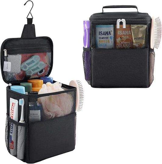 Lifewit Mesh Shower Caddy Bag Portable College Dorm Room Essentials Caddy Tote Basket for Bathroom, Gym, Travel, Camping Quick Dry Hanging Shower Organizer Toiletry Bag for Women Wen, Medium, Black
