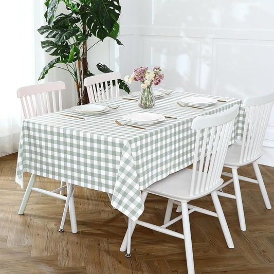 Romanstile Rectangle Plastic Tablecloth, 100% Waterproof Oil-Proof Checkered PVC Table Cloth, Heavy Duty Vinyl Table Cover for Dining, Camping, Picnic, Outdoor - 54 x 78 Inch, Light Grey