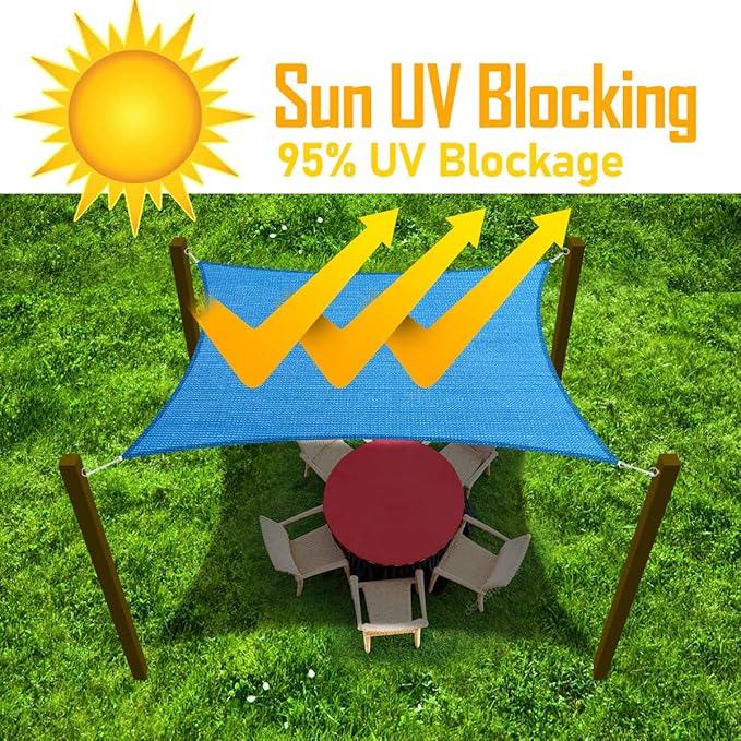 10' x 14' Blue Outdoor Sun Shade Sail Canopy ??UV Resistant Permeable Awning Fabric for Patio, Garden, Backyard, Pergola, Carport, Lawn Shelter Cover