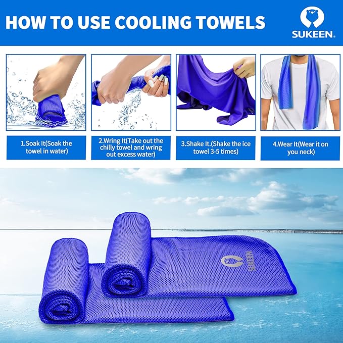 Sukeen Cooling Towel for Neck and Face (40"x12"),Ice Towel,Soft Breathable Chilly Towel,Microfiber Towel for Yoga,Sport,Running,Gym,Workout,Camping,Fitness,Workout & More Activities