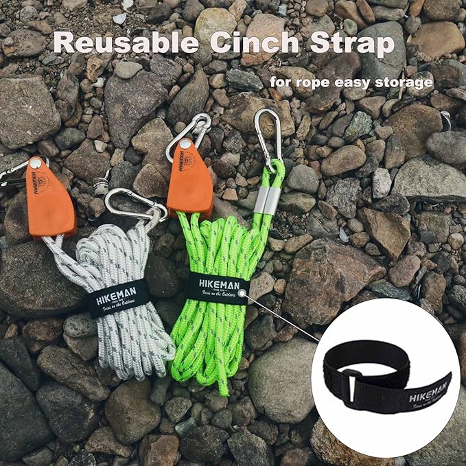Hikeman Camping Rope with Ratchet Pulley,Quick Setup Outdoor Guy Lines Adjustable Tent Tie Downs Rope Hanger for Canopy,Kayak and Canoe,Grow Light (Fluorescent Green)