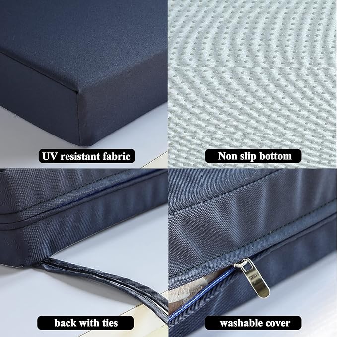 Patio Chair Cushions Non Slip Bottom Chair Pad with TiesSet of 2 Waterproof Square Outdoor Seat Cushion Replacement for Garden Swing Furniture 18x18 Inch, Navy Blue