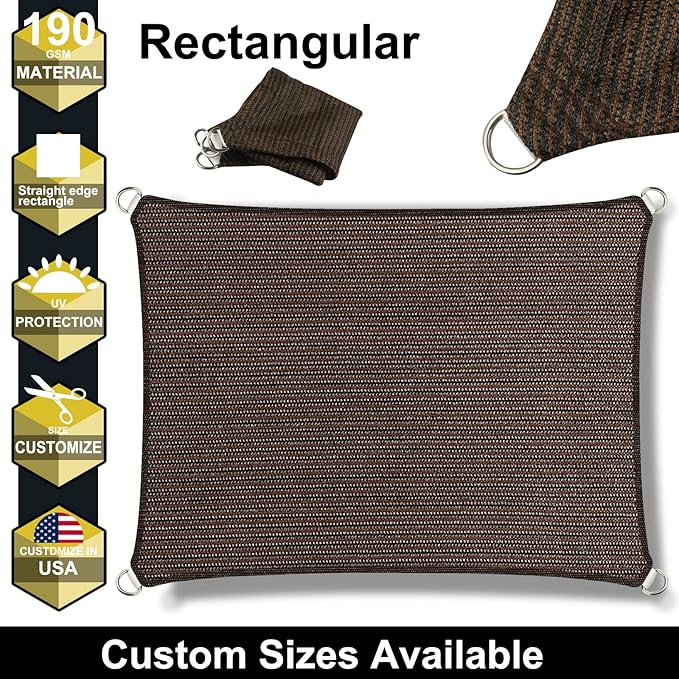 10' x 12' Brown Outdoor Sun Shade Sail Canopy ??UV Resistant Permeable Awning Fabric for Patio, Garden, Backyard, Pergola, Carport, Lawn Shelter Cover