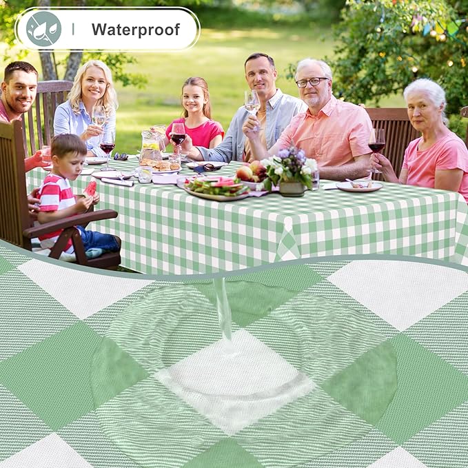 misaya Rectangle Waterproof Vinyl Table Cloth, Buffalo Flannel Backed Tablecloth, Wipeable Plastic Table Cover for Dinner, Kitchen, Outdoor (52" x 70", Sage Green and White)