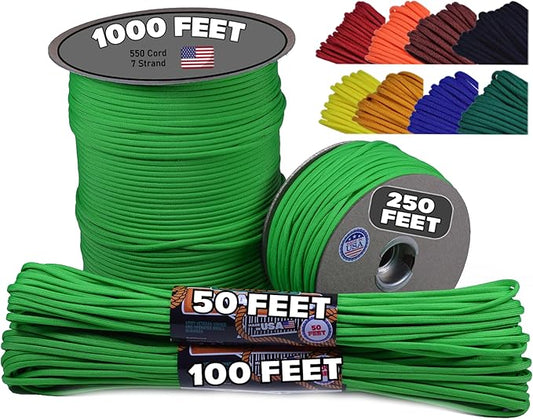 BORED? PARACORD! 550 lb Paracord - Ideal for Crafting, Camping, DIY Projects, Active & Military Outdoors - Strong Survival Rope - Tactical Parachute Cord Type III - Neon Green 50 Feet