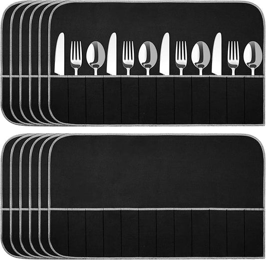 12 Pcs Anti Tarnish Silver Storage Bags Silver Storage Cloth Felt Flatware Organizer Anti Tarnish Protector Bags Place Setting Roll with White Ribbon for Kitchen Cutlery Utensils