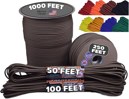 BORED? PARACORD! 550 lb Paracord - Ideal for Crafting, Camping, DIY Projects, Active & Military Outdoors - Strong Survival Rope - Tactical Parachute Cord Type III - Coyote Brown 1000 Feet