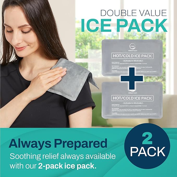 Reusable Ice Packs for Injuries - (10" x 6") Soft Ice Pack with 1 Sided Velvet Soft Fleece Fabric, Flexible Hot and Cold Gel Ice Pack Set, Grey, Pack of 2