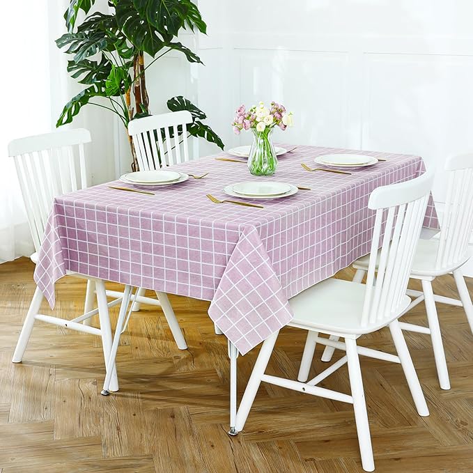 Romanstile Rectangle Plastic Tablecloth, 100% Waterproof Oil-Proof Checkered PVC Table Cloths, Heavy Duty Vinyl Table Covers for Dining, Camping, Picnic, Outdoor - 54 x 108 Inch, Pink