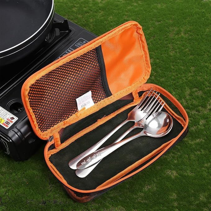 Cabilock Camping Organizer Utensil Holder Silverware Case Travel Cookware Kit Storage Bag Tableware Fork Spoon Chopsticks Case for Backpacking Picnic BBQ Hiking Travel