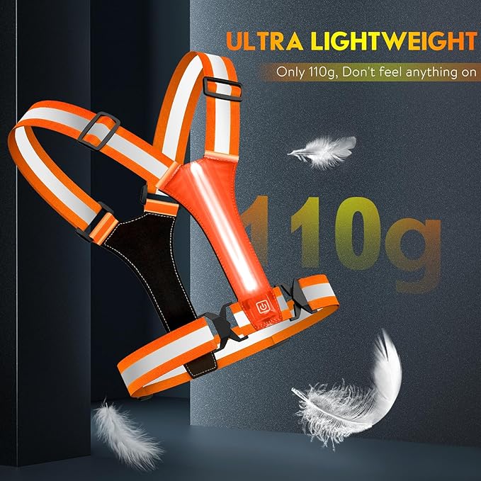 Simket Led Reflective Vest Running Gear, High Visibility Reflective Running Gear Rechargeable Adjustable Led Running Vest, Safety Night Running Gear for Men Women