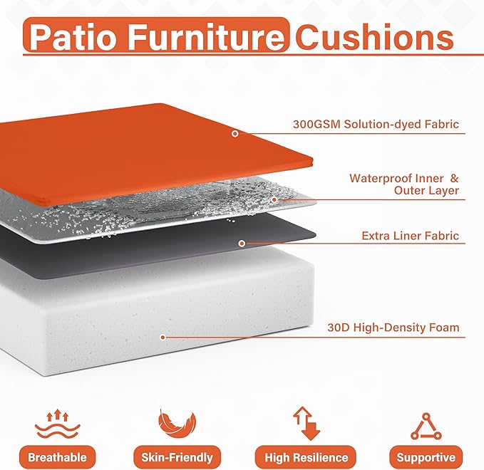 Patio Chair Cushions 19 X 19 X 4 Inch Waterproof Outdoor Seat Cushions for Patio Furniture, Outdoor Sofa Couch Pads with Ties & Handle, Set of 2, Orange