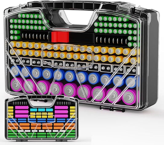 Battery Organizer Storage Case, Battery Storage Holder Organizer Box with Tester - 285 Batteries Double-Sided Variety Pack, Holds AA AAA 4A C D Cell 9V 3V Lithium LR44 CR2 CR123 CR1632 18650 Button