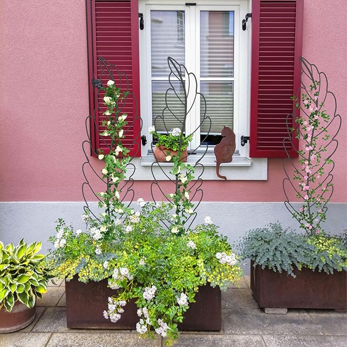 3 Pack Metal Garden Trellis for Climbing Plants, Black Metal Garden Trellis for Vines Plant Rose Vegetable Support,Large Decorative Outdoor Trellis