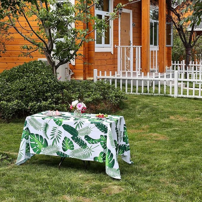 Poise3EHome 60X84 Outdoor/Indoor Waterproof Tropical Rectangle Tablecloth Green for Camping Picnic Party Patio Table Spring, Palm Leaf
