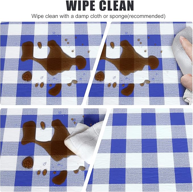 Fitable Checkered Picnic Table Cover Waterproof Vinyl Fitted Table Cover Flannel Backing Outdoor Indoor Tablecloth 30"x72" for Picnic, Travel, Holiday, Party, Folding Table, Blue