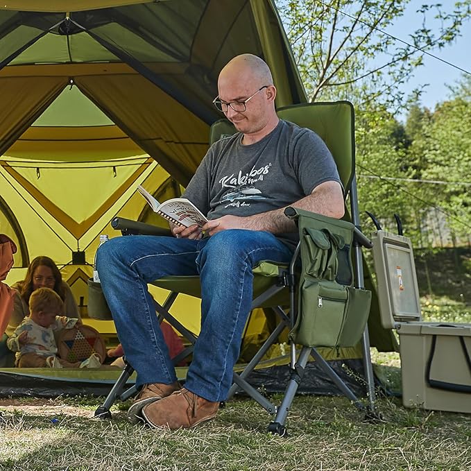 TIMBER RIDGE Oversized Folding Camping Chair High Back Heavy Duty for Adults Support up to 500lbs with Cup Holder, Side Pocket Cooler Bag