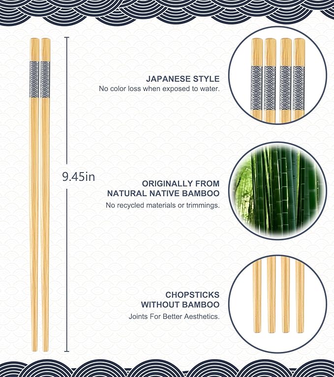 100 Pairs Bamboo Chopsticks | Disposable | Reusable | Separated Chopsticks Dishwasher Safe - （9.45in）
