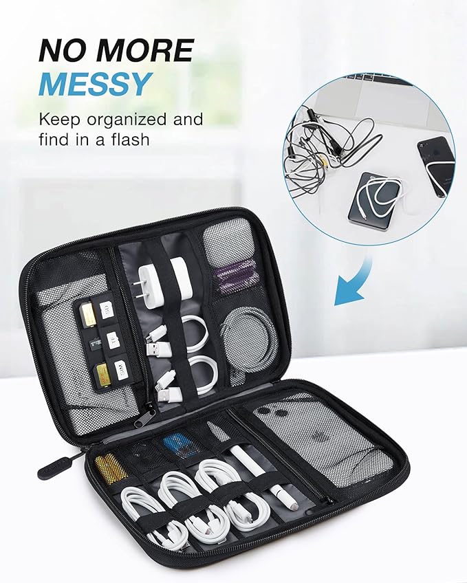 BAGSMART Electronics Travel Organizer Case, Tech Accessories Cord Storage Bag for Phone, Power Bank, SD Card, Cables, Black