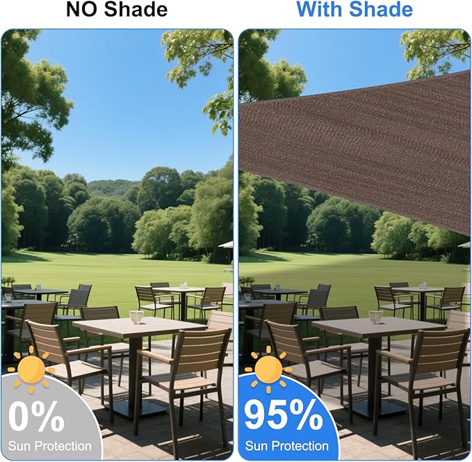 10' x 10' Brown Outdoor Sun Shade Sail Canopy ??UV Resistant Permeable Awning Fabric for Patio, Garden, Backyard, Pergola, Carport, Lawn Shelter Cover