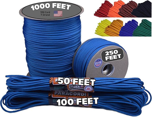 BORED? PARACORD! 550 lb Paracord - Ideal for Crafting, Camping, DIY Projects, Active & Military Outdoors - Strong Survival Rope - Tactical Parachute Cord Type III - Caribbean Blue 1000 Feet