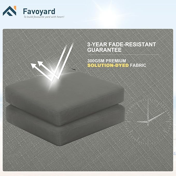 Favoyard Outdoor Chair Cushion 19 x 19 x 3 Inch Rainproof & 3-Year Fade Resistant Patio Furniture Cushions with Removable Cover and Adjustable Ties for Garden Sofa Couch Pads Set of 2, Dark Gray