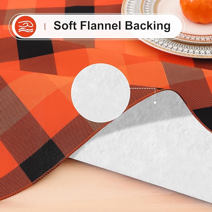 misaya Rectangle Waterproof Vinyl Table Cloth, Buffalo Flannel Backed Tablecloth, Wipeable Plastic Table Cover for Dinner, Kitchen, Picnic (60" x 102", Black and Orange and Yellow)