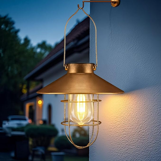 Solar Lantern Outdoor Waterproof Hanging Light Vintage Metal Solar Lantern Light with Warm White Edison Bulb Decorative for Patio, Backyard, Porch,Farmhouse