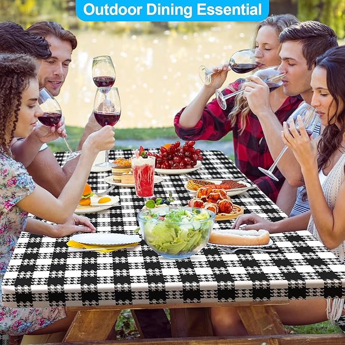 Picnic Table Cover with Bench Covers Portable Table Cloth Built-in Storage Pocket Picnic Table Covers with Elastic Waterproof Camping Essentials for RV Camping