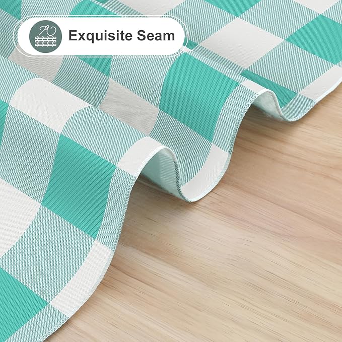 misaya Rectangle Waterproof Vinyl Table Cloth, Buffalo Flannel Backed Tablecloth, Wipeable Plastic Table Cover for Dinner, Kitchen, Outdoor (60" x 102", Teal and White)